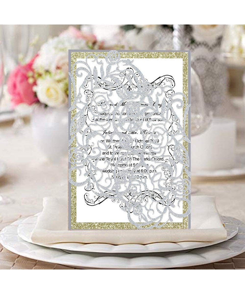 25 PCs Laser Cut Wedding Invitations with envelopes Hollow Rose Invitations Cards for Wedding Bridal Shower Quinceañera Engag...