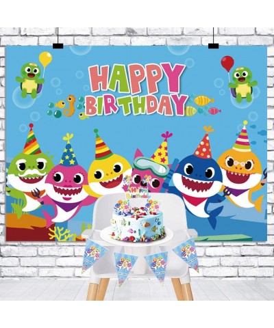 Baby Shark Birthday Decorations Shark Birthday Backdrop for Kid- Shark Theme Party Decor with Balloons- Pennant- Cake Topper-...