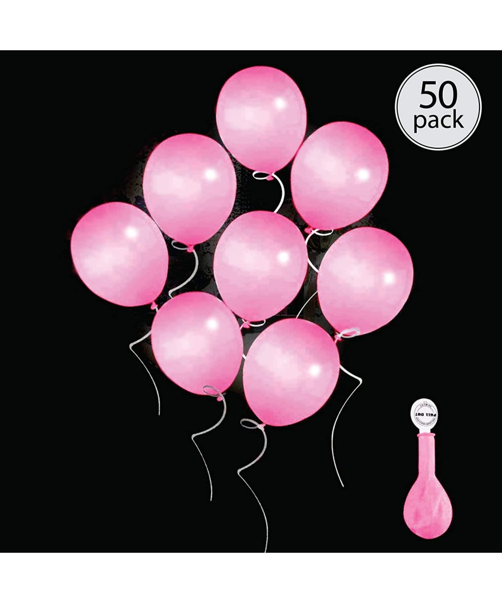 50 pack pink LED light up round balloons. Premium latex. Lights 12-24 hours. Glow in the dark. Great supplies decorations for...