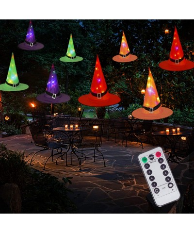 Halloween Decorations Witch Hat String Lights Battery Operated with Remote Control- Waterproof 8Pcs Hanging Lighted with 8 Li...