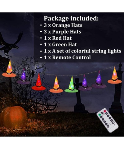 Halloween Decorations Witch Hat String Lights Battery Operated with Remote Control- Waterproof 8Pcs Hanging Lighted with 8 Li...