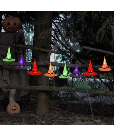 Halloween Decorations Witch Hat String Lights Battery Operated with Remote Control- Waterproof 8Pcs Hanging Lighted with 8 Li...