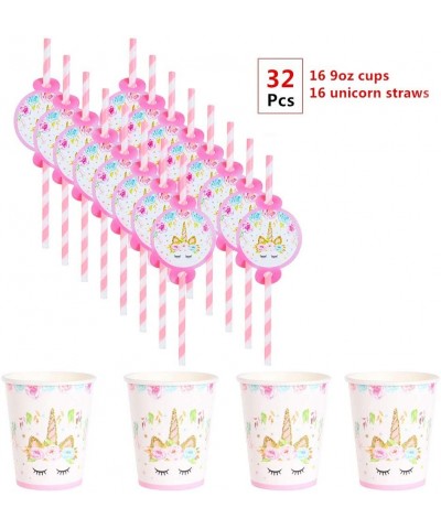 Unicorn Party Cups and Straws Set-16 9oz Paper Cups+16 Unicorn Straws-Perfect Unicorn Party Supplies Birthday Party Favors fo...