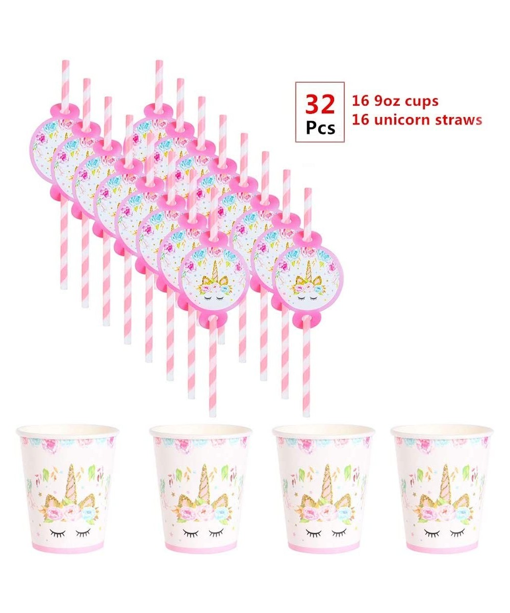 Unicorn Party Cups and Straws Set-16 9oz Paper Cups+16 Unicorn Straws-Perfect Unicorn Party Supplies Birthday Party Favors fo...