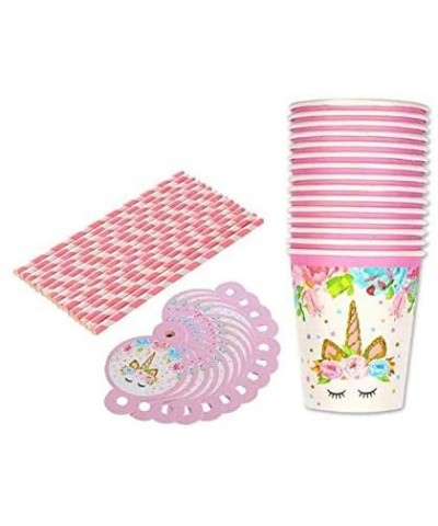 Unicorn Party Cups and Straws Set-16 9oz Paper Cups+16 Unicorn Straws-Perfect Unicorn Party Supplies Birthday Party Favors fo...