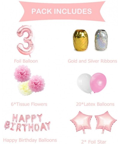 Birthday Decorations Set - Pink Gold 12nd Happy Birthday Party Decorations Kit for Girls Giant Number 3 Helium Balloons Ribbo...