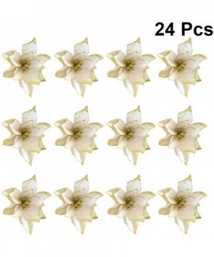 24pcs Glitter Christmas Flower Poinsettias Christmas Tree Decorations Ornaments Christmas DIY Crafts Golden - Golden - CQ18YO...