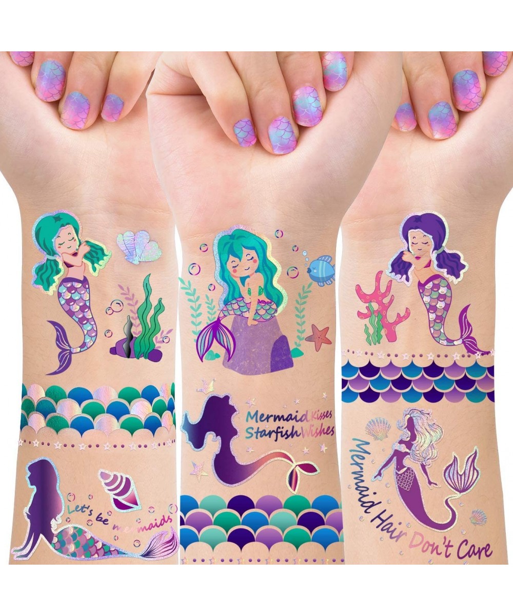 Mermaid Party Supplies Mermaid Tattoos For Kids-Mermaid Birthday Party Favors-4 Sheet Glitter More Than 32 Styles Mermaid Tai...