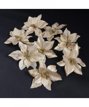 24pcs Glitter Christmas Flower Poinsettias Christmas Tree Decorations Ornaments Christmas DIY Crafts Golden - Golden - CQ18YO...