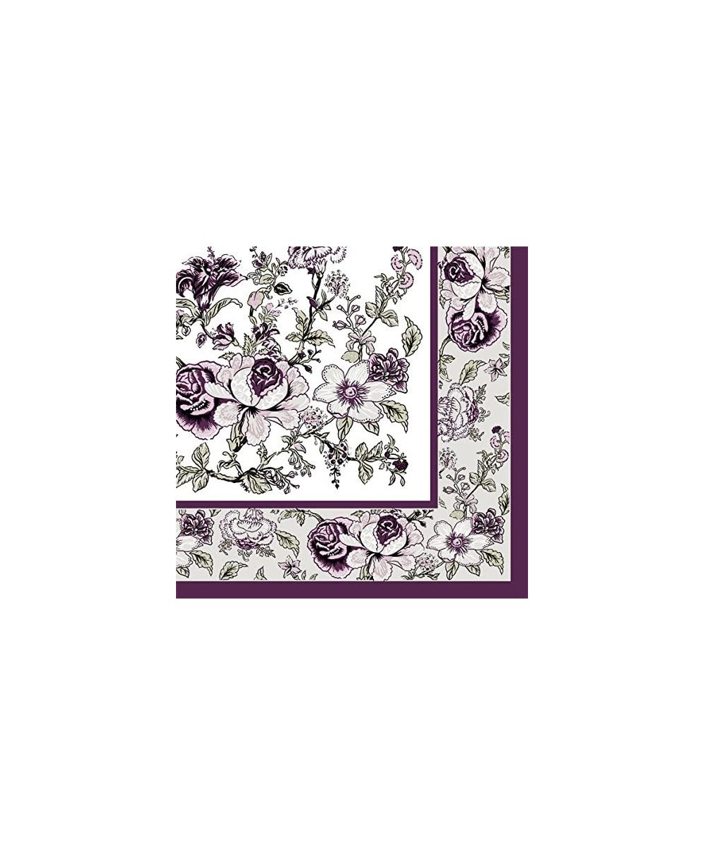 Decorative Pattern Paper Lunch Napkins - Eggplant Bountiful Blossoms- 20 Count- 6.5 inch - Eggplant Bountiful Blossoms - CV18...