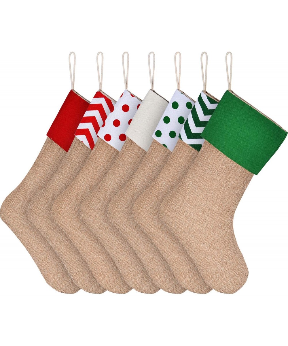 Burlap Christmas Stockings Xmas Fireplace Hanging Stockings Decoration Stockings for Christmas Decoration DIY Craft (Color Se...