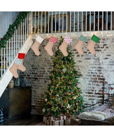 Burlap Christmas Stockings Xmas Fireplace Hanging Stockings Decoration Stockings for Christmas Decoration DIY Craft (Color Se...