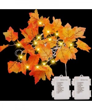 14.7 ft Maple Leaves String Light (2 Pack)- Lighted Fall Garland with 40 LED Warm White Lights & 8 Blinking Modes- Fall Leave...