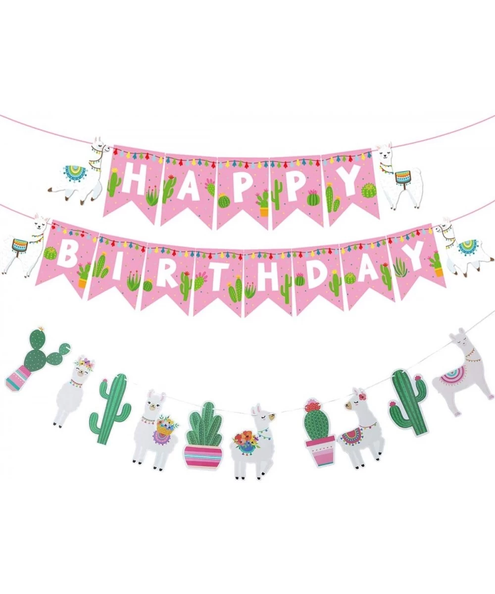 Llama Cactus Happy Birthday Banner Garland Decoration Set of 2 for Baby Shower Cino De Mayo Mexican Fiesta Centerpieces Party...