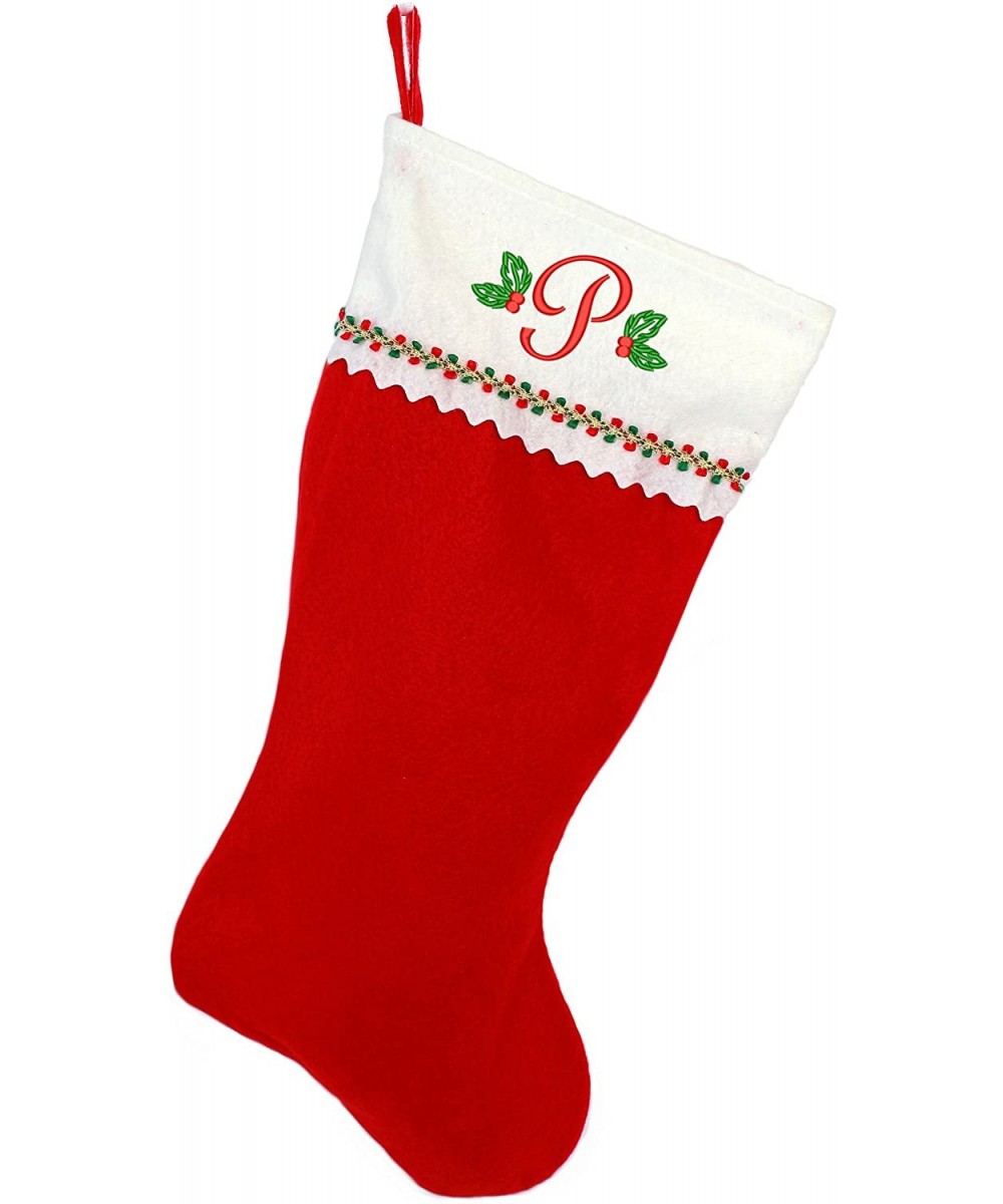 Embroidered Initial Christmas Stocking- Red and White Felt- Initial P - Red and White Script- Red Script Embroidery - C818670...