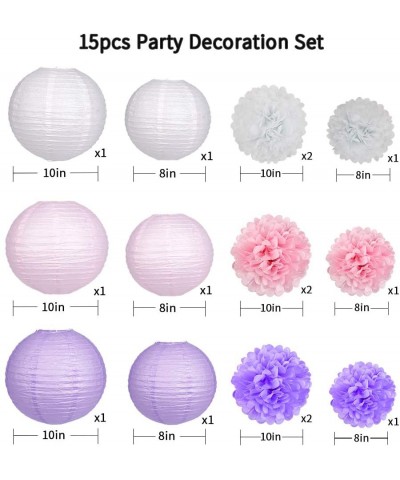 15Pcs Party Pack Paper Lanterns and Pom Pom Balls Hanging Decoration for Bridal Shower Wedding Birthday Baby Shower-Light Pin...