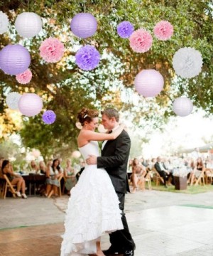 15Pcs Party Pack Paper Lanterns and Pom Pom Balls Hanging Decoration for Bridal Shower Wedding Birthday Baby Shower-Light Pin...