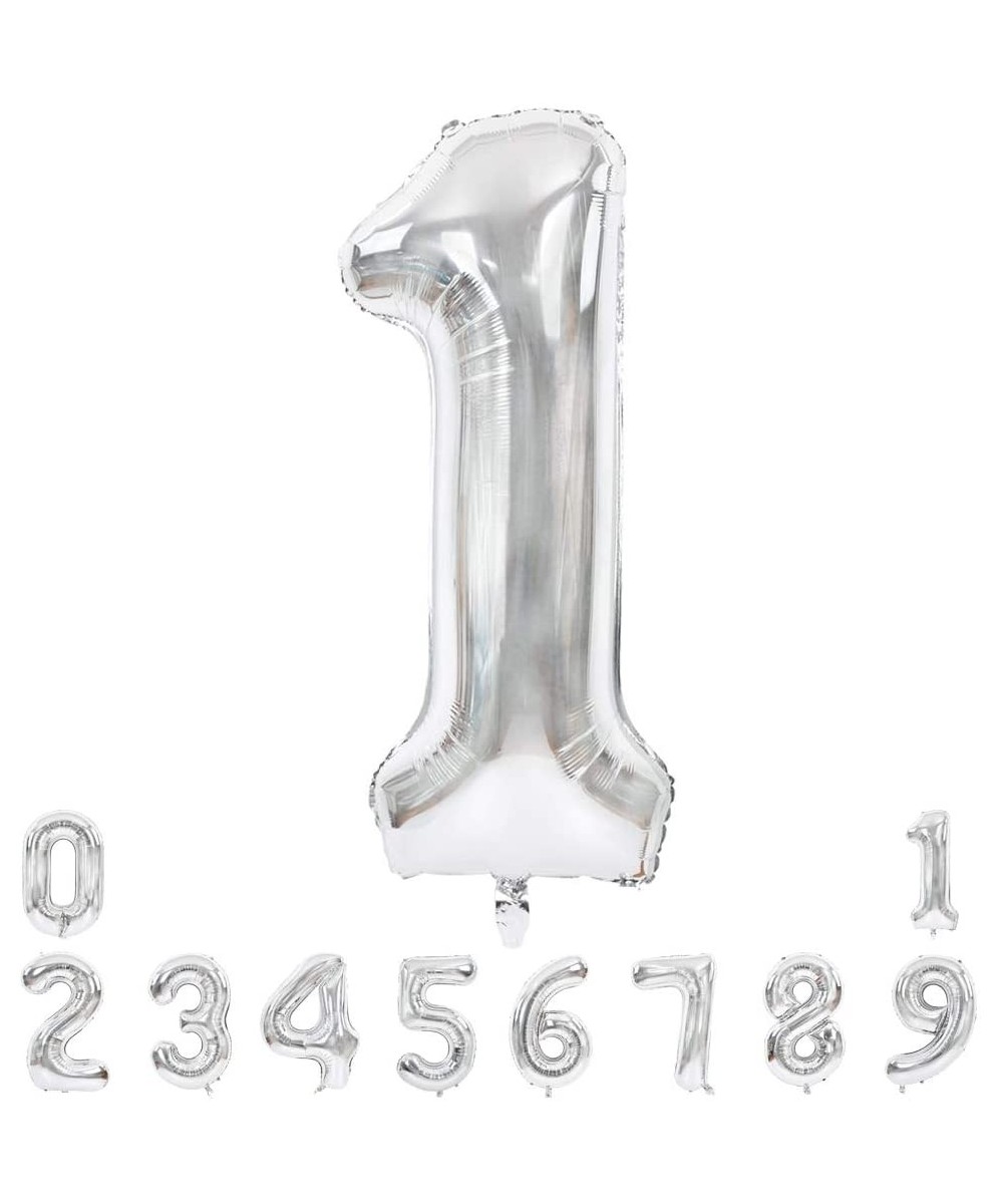 40 Inch Silver Large Numbers Balloons 0-9- Number 1 Digit 1 Helium Balloons- Foil Mylar Big Number Balloons for Birthday Part...