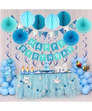 Birthday Party Decoration- Happy Birthday Banner with Paper Fans- Honeycomb Balls- Triangular Pennants- Circle Paper Garland-...