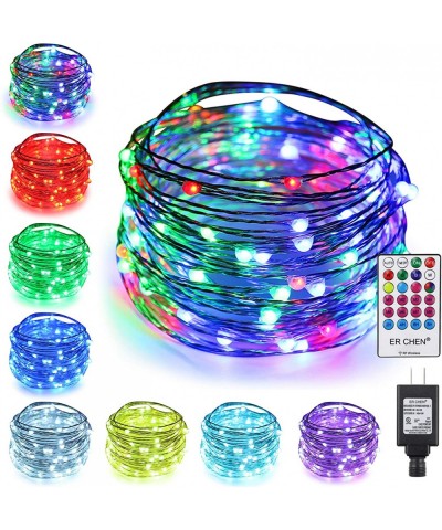 64 Modes 7 Colors + Multicolor LED String Lights- Plug in RF Remote 33 FT 100 Upgraded RGB LEDs Color Changing Silver Copper ...