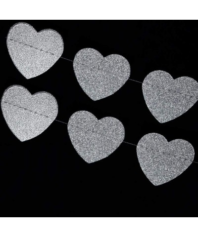 Silver Glitter Heart Shaped Paper Garland Banner (10FT) - Silver Glitter Heart - C6129IB8325 $6.26 Banners & Garlands