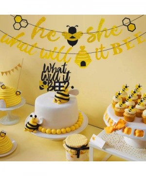 He or She What Will It Bee Banner Gender Reveal Garland with Bee and Beehive Baby Shower Glitter Party Favor Supplies Decorat...