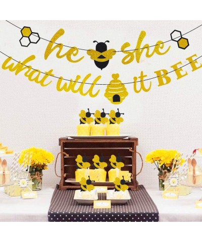 He or She What Will It Bee Banner Gender Reveal Garland with Bee and Beehive Baby Shower Glitter Party Favor Supplies Decorat...