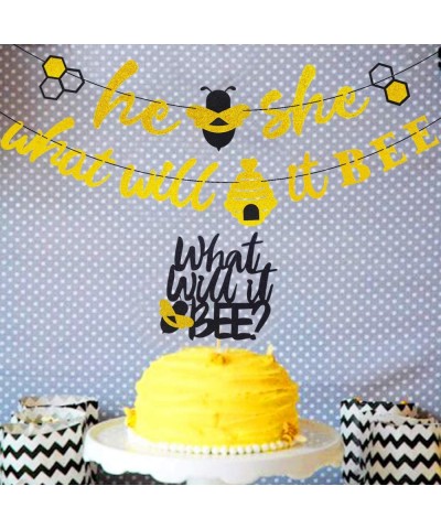 He or She What Will It Bee Banner Gender Reveal Garland with Bee and Beehive Baby Shower Glitter Party Favor Supplies Decorat...