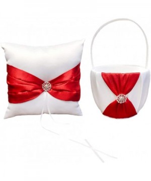 Wedding Flower Basket + Ring Pillow Rhinestone Décor Party Favor Set (Red) - Red - CS18NQ39OA3 $32.46 Ceremony Supplies