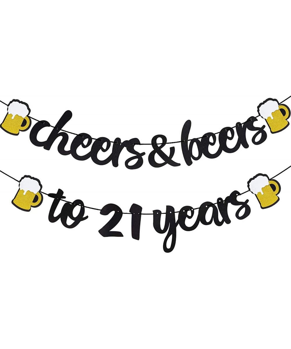 Cheers & Beers to 21 Years Black Glitter Banner for 21th birthday Wedding Aniversary Party Supplies Decorations - PRESTRUNG -...