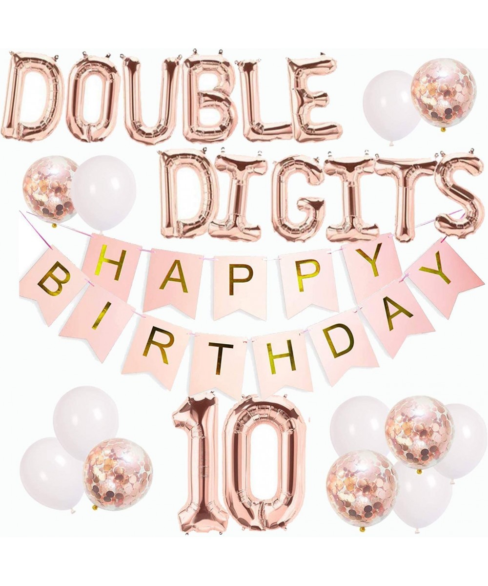 Double Digits Birthday Decorations Girls Boys- 10th Birthday Decorations- Double Digits Birthday Party Banner Number 10 Ballo...
