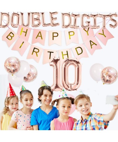 Double Digits Birthday Decorations Girls Boys- 10th Birthday Decorations- Double Digits Birthday Party Banner Number 10 Ballo...