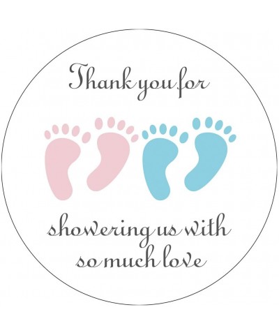 Blue and Pink It's Twins Thank You for Coming Baby Shower Stickers- Girl and Boy Little Feet Party Favor Stickers- 2 Inch- 40...