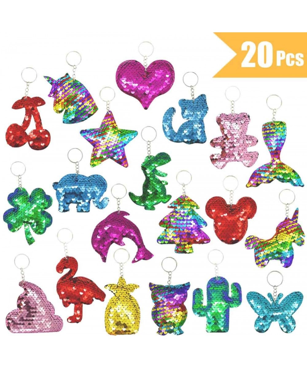 20 Pieces Reversible Mermaid Sequin Keychain Glitter Flip Sequin Keychains Animal Shape Sequin Key Chains for Kids Valentine'...