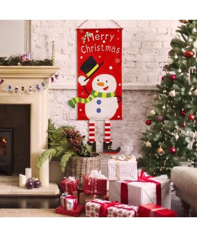 Merry Christmas Door Sign Snowman Hanging Banner Porch for Christmas Xmas Home Party Hanging Props- Red - Red - C718ATZ99YE $...