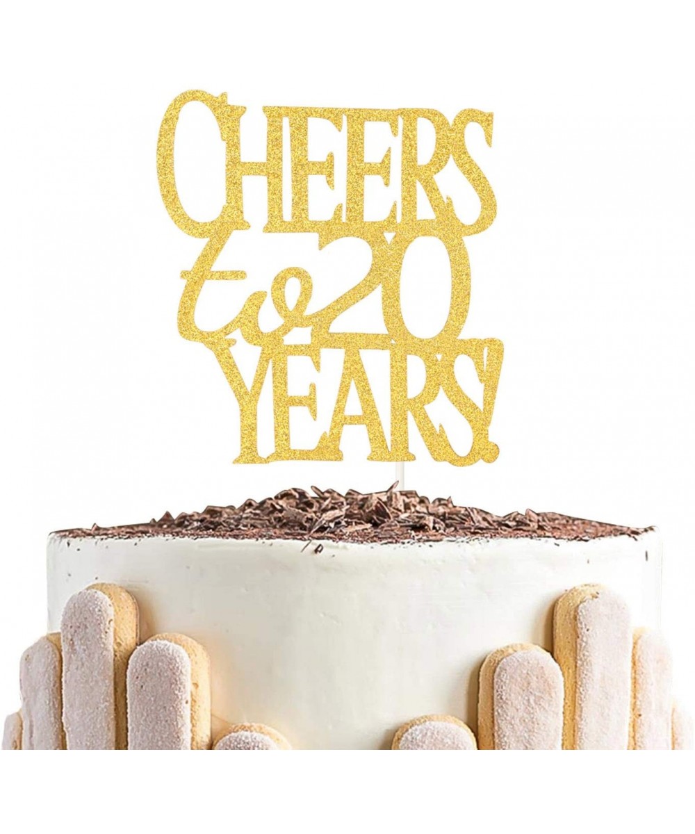 Cheers to 20 Years Cake Topper -Double Sided Gold Glitter Hello 20 - Happy 20 Birthday Cake Topper 20th Birthday/Wedding Anni...