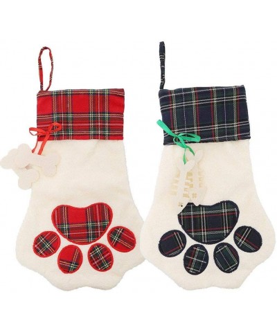 Red Christmas Pet Stocking- 2 Pack Personalized Dog Cat Paw Large Stocking Holders Gift Bag for Children Family Holiday Xmas ...