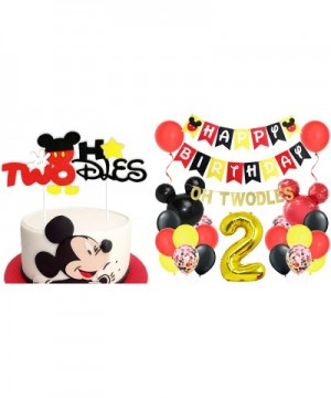 Mickey 2nd Birthday Decorations Kit and Mickey Oh Twodles Cake Topper Bundle - CG19H2LIE7O $22.96 Cake & Cupcake Toppers