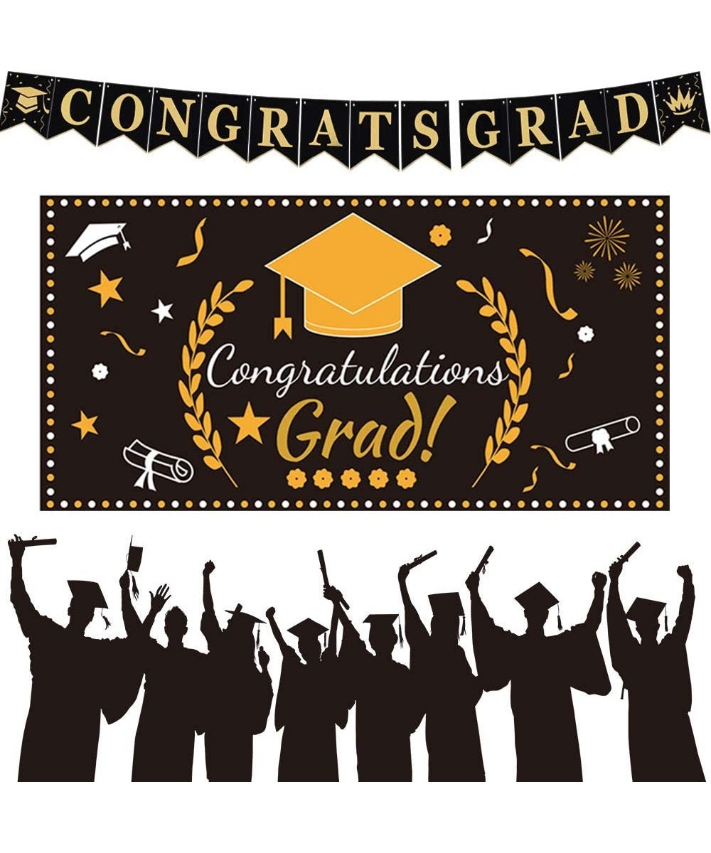 2020 Graduation Party Supplies Decorations Banner Black Gold Congrats Grad Banner Congratulations Grad Backdrop Photo Backgro...