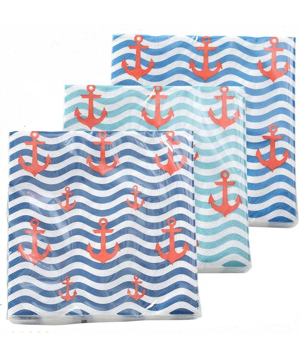 60 Count Ahoy Anchor Napkins- 3 Packs of 20- 3 Ply Paper- Luncheon Size- 6.75 x 6.75 Inches- Food Safe Inks - Ahoy Anchors on...