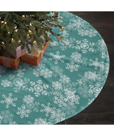 Tree Skirt Snowflakes Teal Ruffle Christmas Tree Skirt Countryside Xmas Tree Skirt Mat for Merry Christmas Party - Tree Skirt...