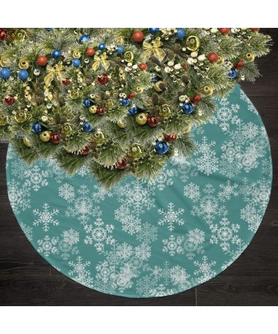 Tree Skirt Snowflakes Teal Ruffle Christmas Tree Skirt Countryside Xmas Tree Skirt Mat for Merry Christmas Party - Tree Skirt...