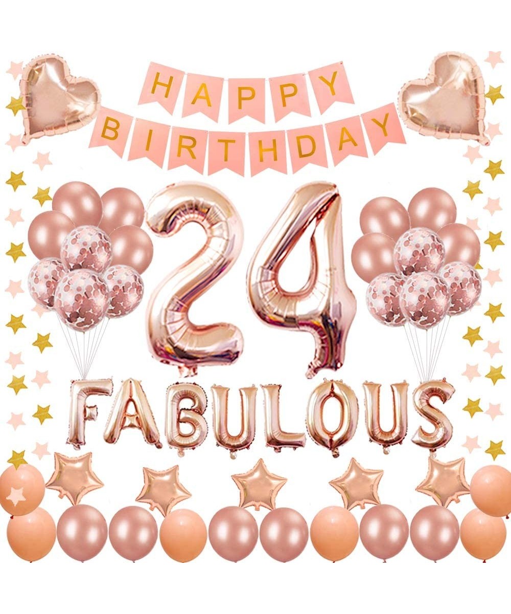 24TH Birthday Decorations - for 24 Years Old Birthday Party Supplies pink Happy Birthday Banner Rose Gold Confetti balloons N...
