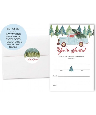 Set of 20 Christmas Party Invitations with Envelopes and Envelope Seals- Fill in Style Holiday Party Invitations- Vintage Blu...