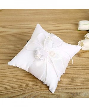 Ring Bearer Pillow Lovely Flower Buds Faux Pearls Decor Bridal Wedding Lace Pearl Satin Ring Pillow Cushion (5.9"x5.9") - 5.9...