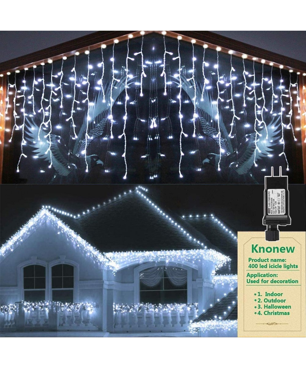 LED Icicle Lights- 400 LEDs- 32ft- 8 Modes- Curtain Fairy Light with 75 Drops- Clear Wire LED String Decor for Christmas/Than...