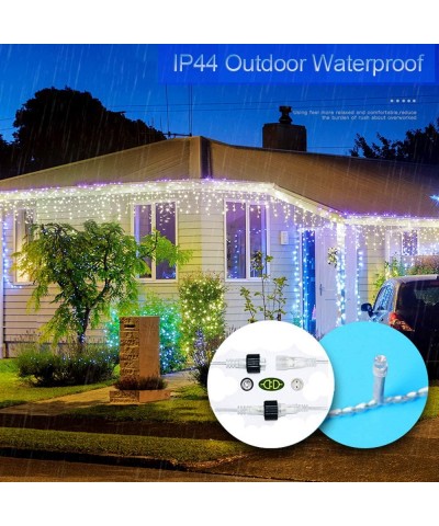 LED Icicle Lights- 400 LEDs- 32ft- 8 Modes- Curtain Fairy Light with 75 Drops- Clear Wire LED String Decor for Christmas/Than...