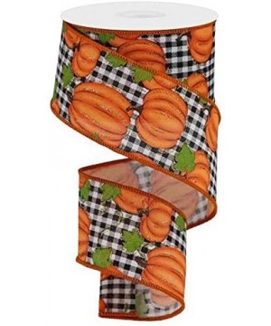 Pumpkin Patch Plaid Wired Ribbon - 2 1/2" x 10 Yards- Black White Buffalo Plaid- Fall Decor- Rustic Orange Pumpkins- Bows- Au...