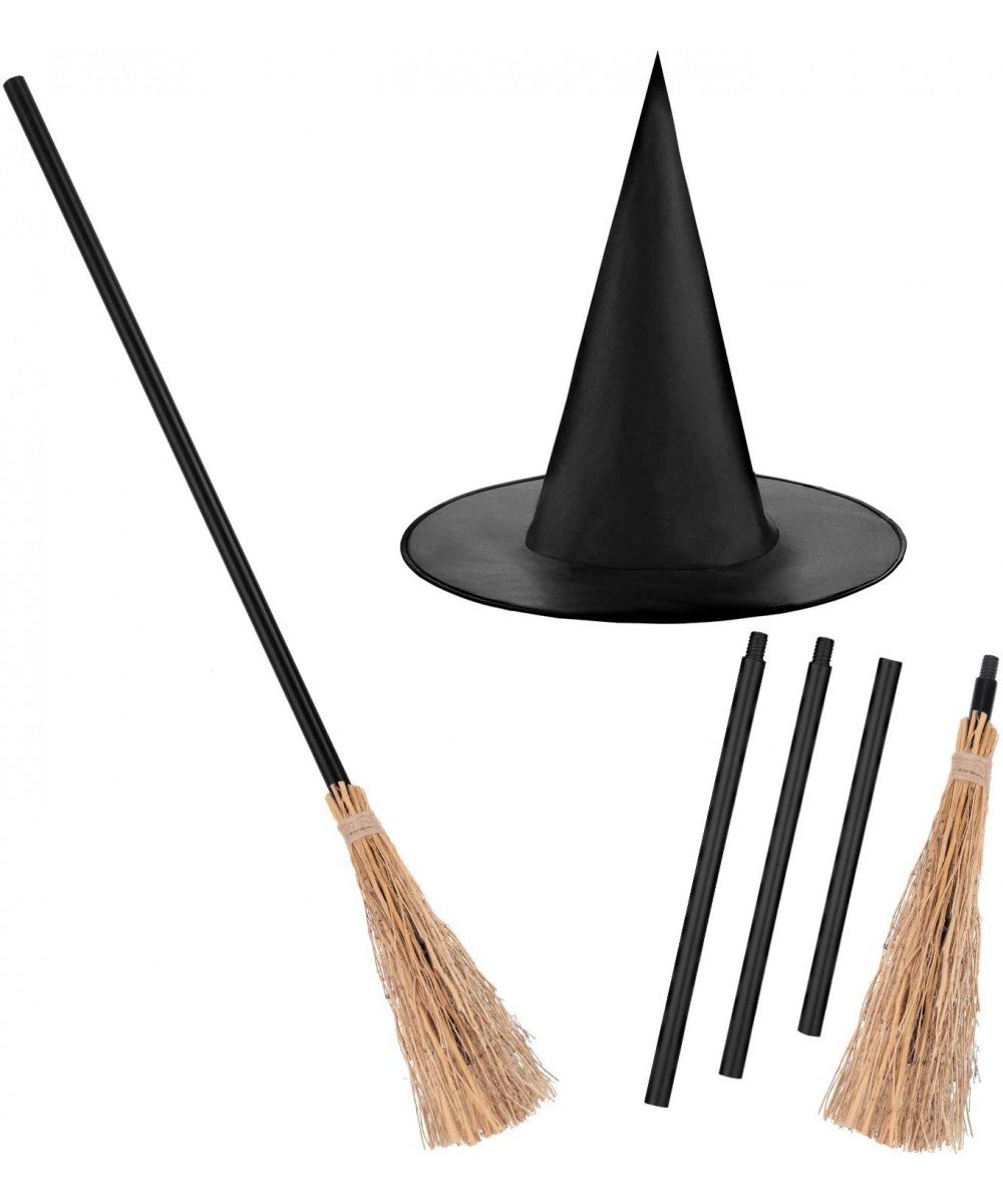 Halloween Witch Brooms Costume Witch Broomstick Plastic Broom Props with Halloween Witch Hat for Halloween Cosplay Favors - C...