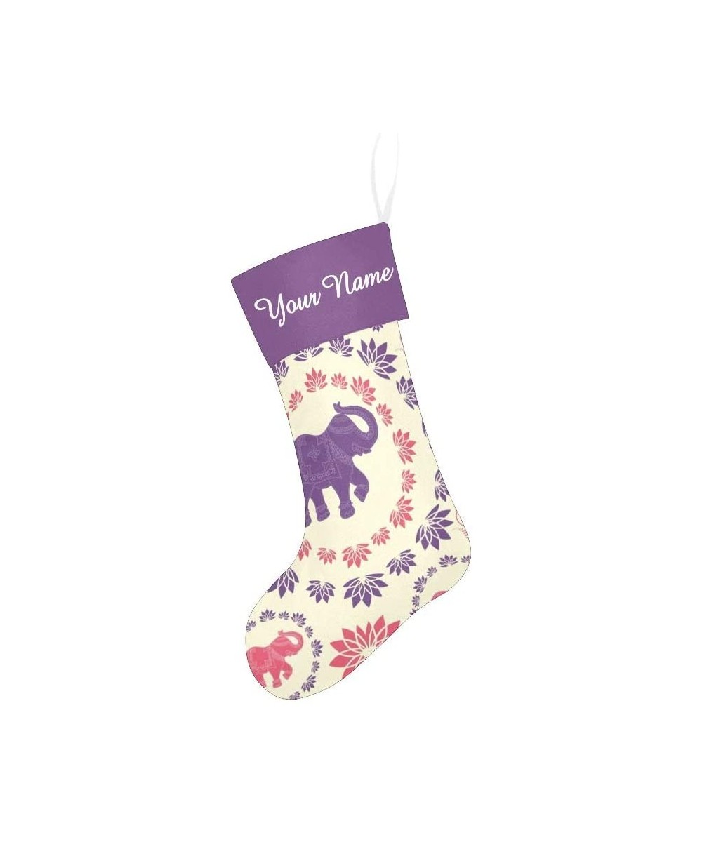 Personalized Christmas Stocking with Name Custom African Elephant Floral for Xmas Party Decoration Gift 17.52 x 7.87 Inch - M...